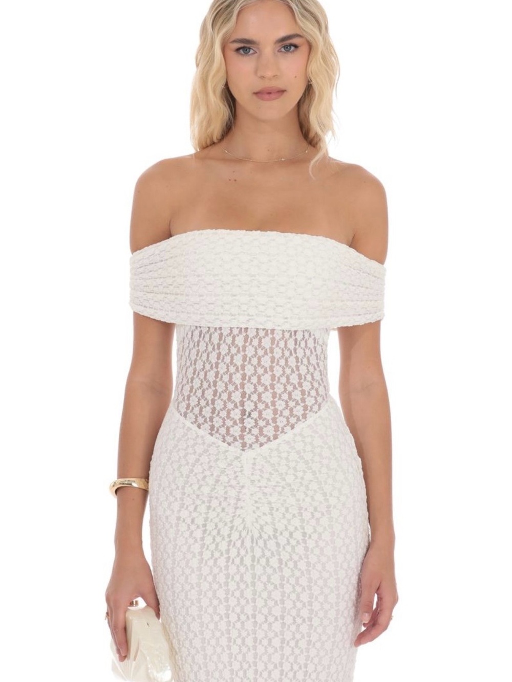 White Lace Off The Shoulder Maxi Dress - Lucy In The Skye - Size S